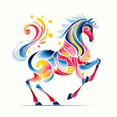 Obraz premium Colorful abstract horse rearing with vibrant patterns in a playful artistic style