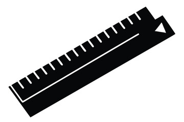 Black Ruler Illustration with Measurement Markings and a Triangle, Used for Technical Drawing