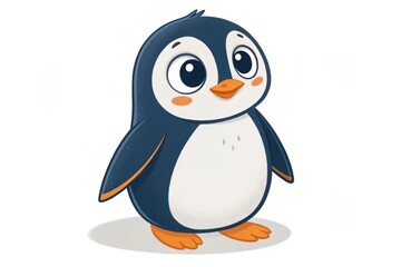 Obraz premium Adorable cartoon baby penguin with big eyes isolated on white background