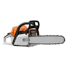 Naklejka premium Chainsaw with orange and white parts isolated on transparent background