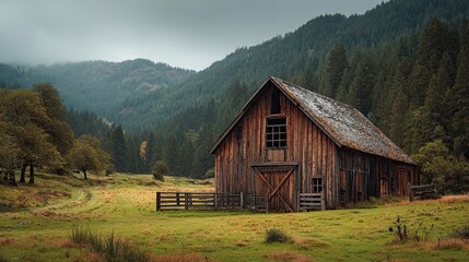 A rustic barn in the countryside stands quietly among fields, holding the charm of simple rural life.
