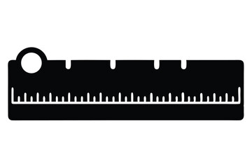 Black Ruler Icon with Measurement Markings, Round Hole, and Top Cutouts Illustration