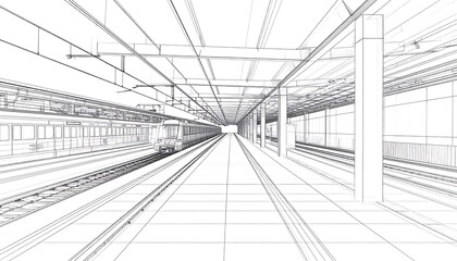Architectural railway station sketch