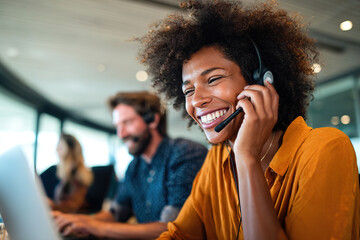 Customer support specialist shares a positive experience while assisting clients in a modern office