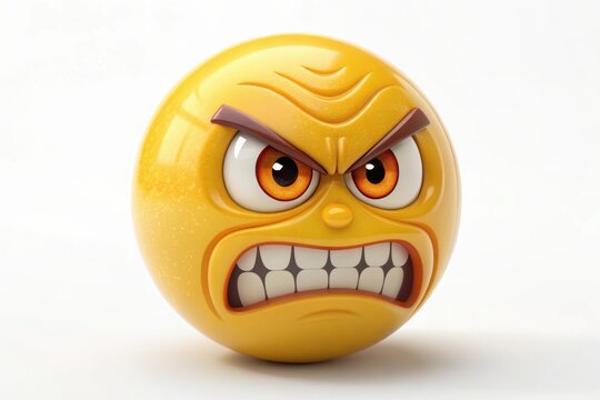 Furious yellow emoji face with gritted teeth isolated on white background