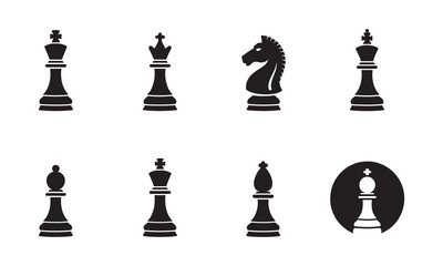 Chess Piece Silhouette Icons for Strategy and Board Game Design