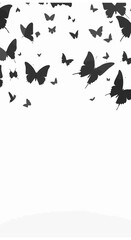 Abstract black and white vector design of butterfly silhouettes in upward flight, a graceful swarm concept symbolizing transformation bvcxza (286).ai.
