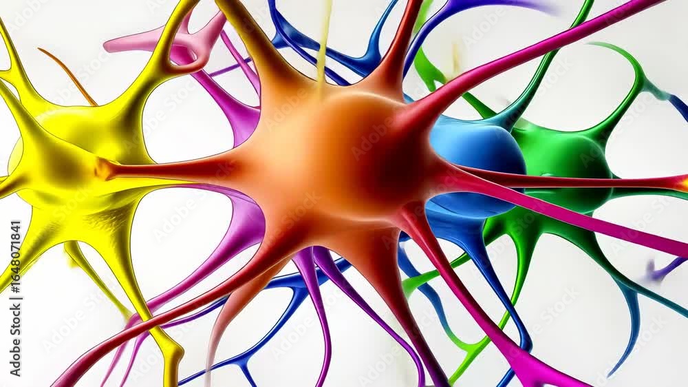 Poster colorful neurons interconnected in abstract representation of the nervous system