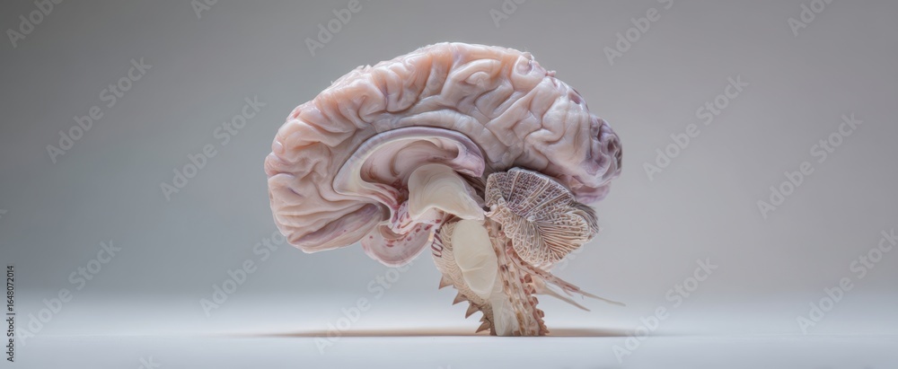 Poster The brain model in sagittal view highlighting the cerebellum and brainstem on a neutral background