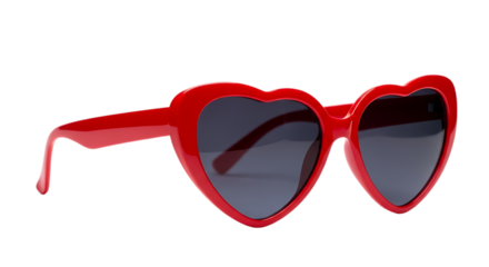 Stylish Red Heart Shaped Sunglasses with Dark Lenses Perfect for Summer Festivals and Fashionable Outings isolated on transparent background for versatile design application
