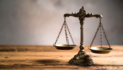 Balanced vintage brass scale on wooden desk, soft directional lighting