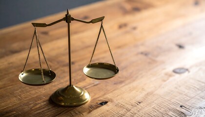 Balanced vintage brass scale on wooden desk, soft directional lighting