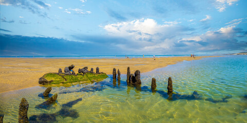Gorgeous tidal pools, rock formations and surf beaches in Soulac sur mer, Côte d'argent, Nouvelle Aquitaine, France