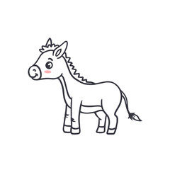 Cute cartoon donkey isolated on white. Animal in doodle style for children's coloring, worksheet, and activity pages. Vector illustration