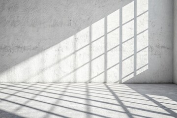 Sunlight streaming through a large window casting geometric shadows on a wall isolated on white background