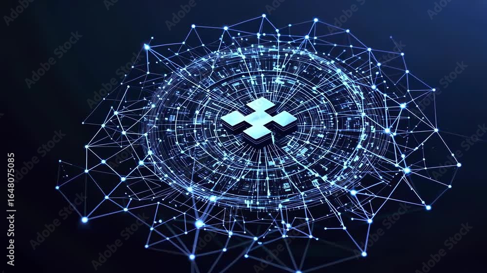 Poster futuristic digital network with glowing nodes and connection elements