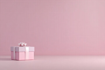 celebrate new year  with beautifully wrapped gift box against clean ultrabright pink background