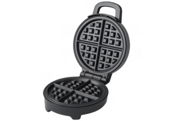 Open waffle iron on transparent background, ready for baking delicious waffles