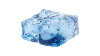 A single translucent ice cube with slight blue tint isolated against a black background image studio shot