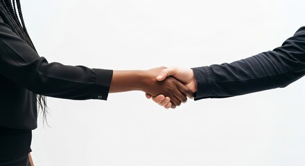 Diverse business partners confidently shaking hands sealing a successful deal
