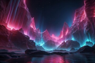 abstract neon background glowing plasma pink blue vertical rays aurora borealis phenomenon