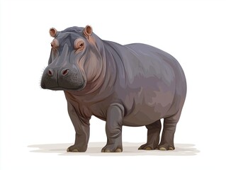 Fototapeta premium Detailed illustration of a hippopotamus standing on a light background, showcasing its unique features and characteristics, emphasizing its robust body and large head in a playful manner