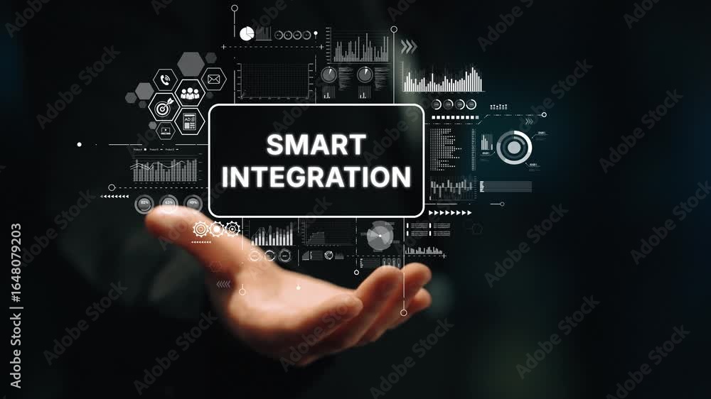 Aufkleber innovative smart integration concept with data visualization and analytics in business environment. 