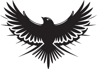 Obraz premium Black silhouette of a bird with outstretched wings and stylized feathers white