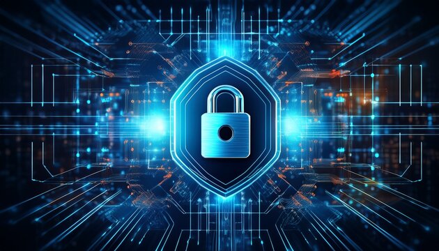 cybersecurity network interface data protection technology featuring blockchains secure digital lock system and authorized internet access against cyber threats to ensure business privacy