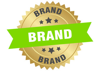 brand. brand round green and gold label isolated on transparent background