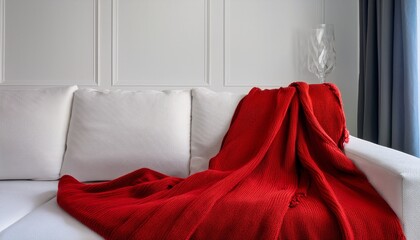 red throw on white sofa in modern living room