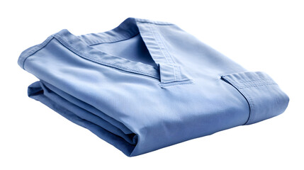 A folded light blue button down shirt with a collar and pocket on a black background isolated shot