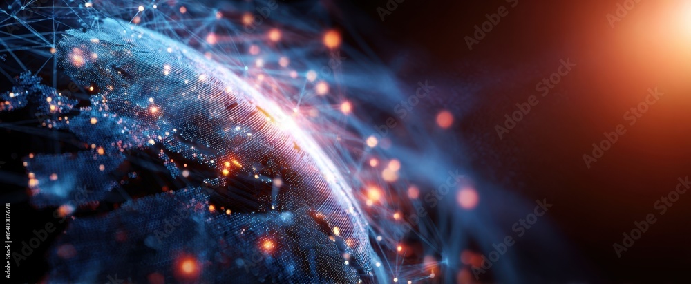 Poster the digital globe of connected data nodes illuminated by futuristic network light