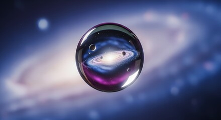 Captivating galaxy sphere reflecting cosmic wonder and planetary orbits in vibrant nebulous light