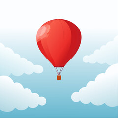 Fototapeta premium Red balloon drifting upward into a clear blue sky with scattered clouds