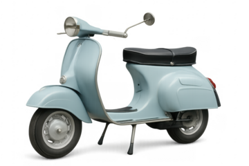 Classic light blue scooter isolated on transparent background