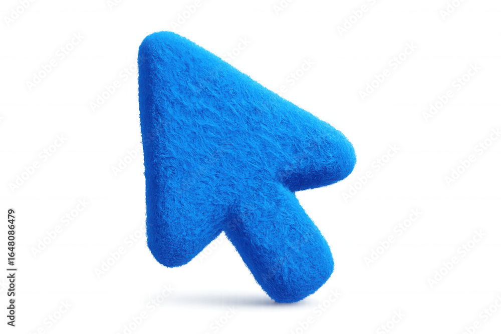 Poster Blue fluffy computer mouse pointer cursor glowing, hovering against transparent background, casting soft shadow