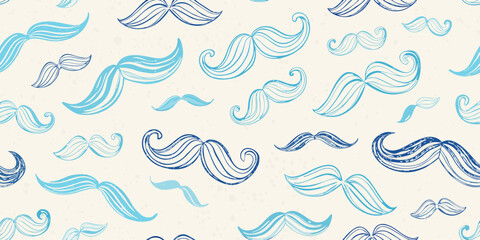 Seamless Blue Mustache Pattern Background - Retro Design