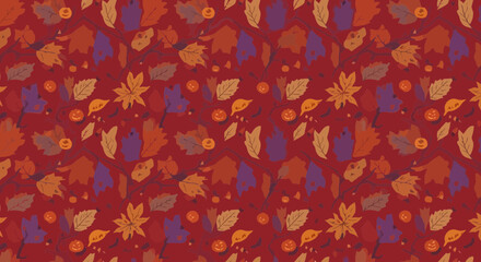 Autumnal Foliage Symphony A Seamless Pattern for Textile Design, Festive Decor, and Warm-Toned Backgrounds That Evokes the Essence of Fall Season and Cozy Aesthetics.