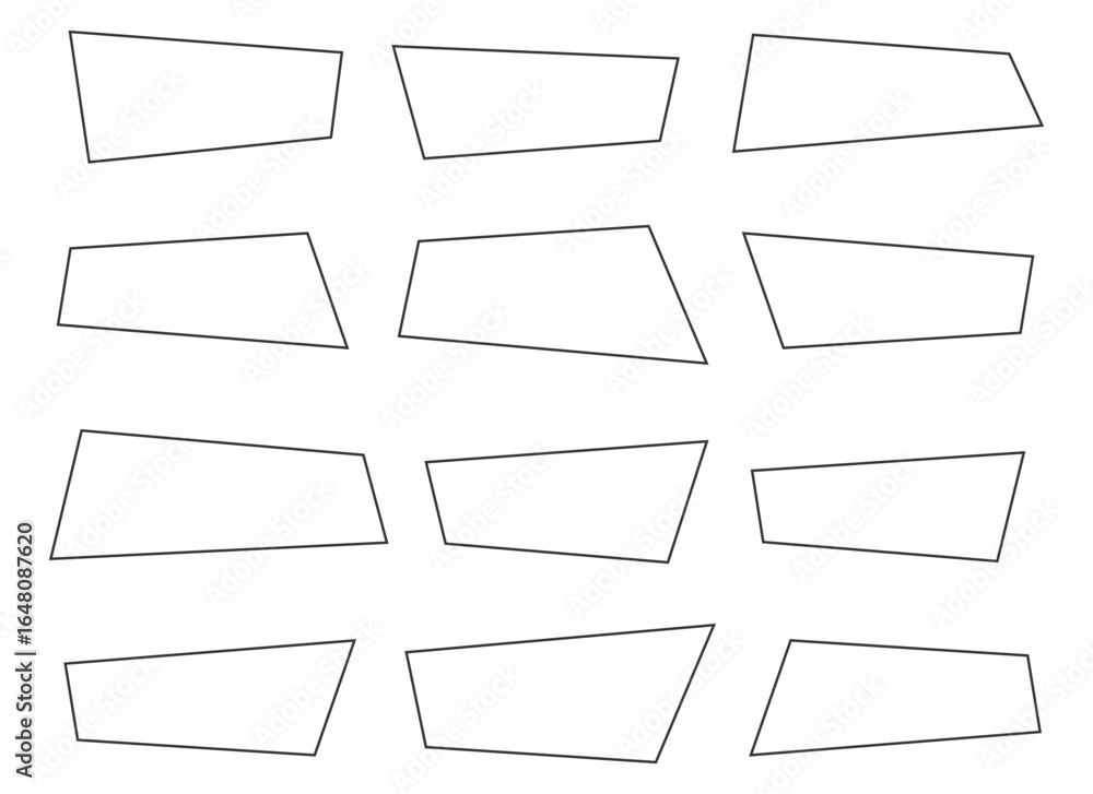 Poster the image presents a geometric arrangement of twelve abstract shapes, each with a unique trapezoidal