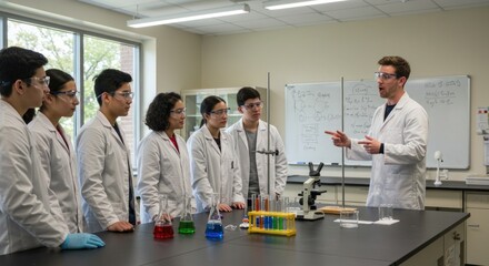 Students in a science lab learning from a professor