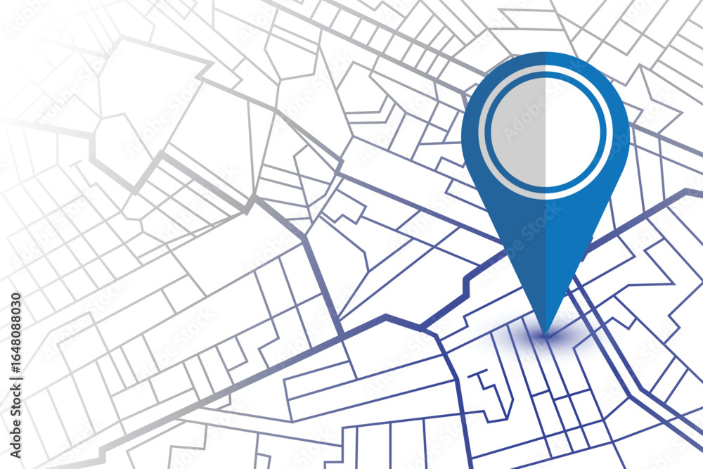 Poster a digital map is shown with a blue pin emphasizing a specific location, highlighting travel or direc