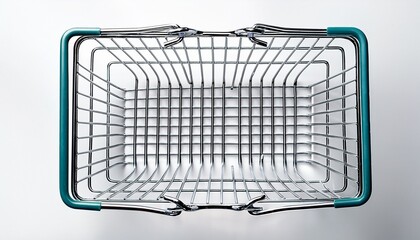 empty metal shopping basket overhead view isolated on white background