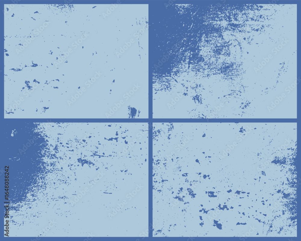 Poster a blue background of four connected squares presents a worn and weathered surface, displaying a dist