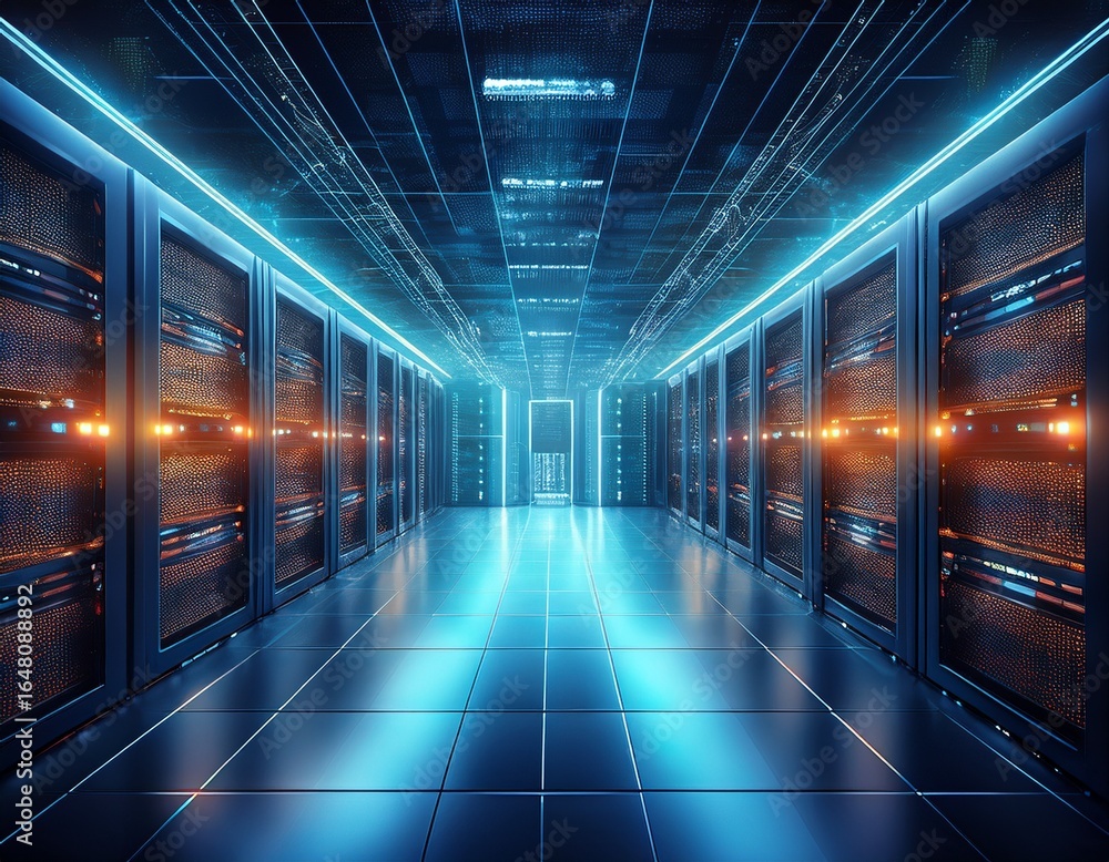 Fototapete big data center technology warehouse with servers information digitalization starts saas cloud compu
