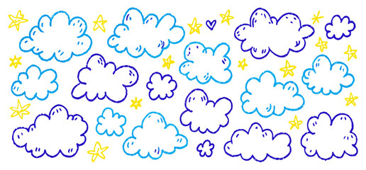 Hand-drawn Clouds and Stars Clipart: Cute Doodle Set