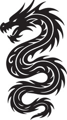 Obraz premium Black tribal dragon silhouette coiled and stylized with sharp fins and flowing curves vector