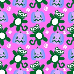 Obraz premium Halloween animals seamless cats pattern for wrapping paper and fabrics and linens and kids clothes print