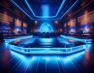 a night club with electric blue gels pulsating with the music and energy concept of immersive and dynamic lighting in nightlife generative ai