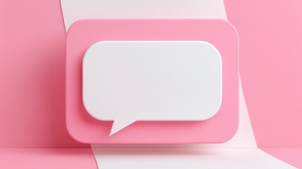 White speech bubble floating over pastel pink gradient, symbolizing digital communication, messaging interface with clean, contemporary graphic style
